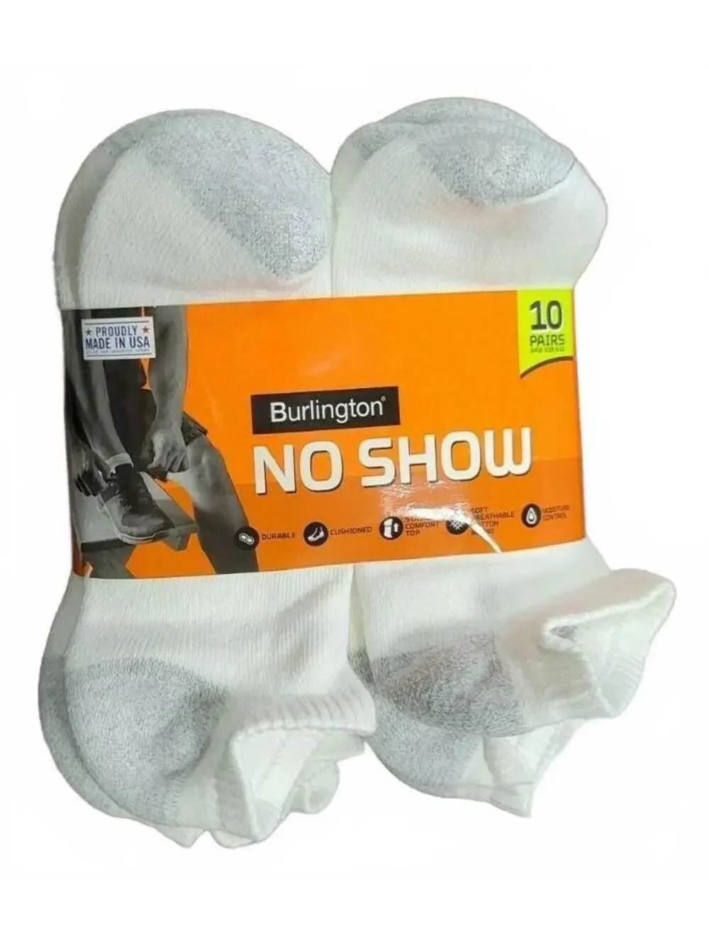 Short No Show White BURLINGTON Comfort Men Athletic Socks 9-pk Thick 73% Cotton